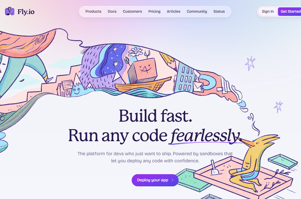 The live fly.io homepage on fly.io itself — visually identical to the hk3k import